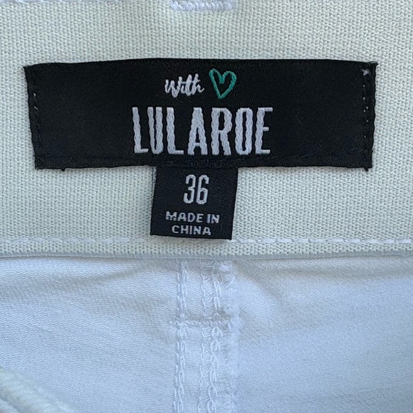 LuLaRoe Crisp White Denim Stretch Distressed Raw Hem Skinny Jeans Size 36 - Picture 5 of 9